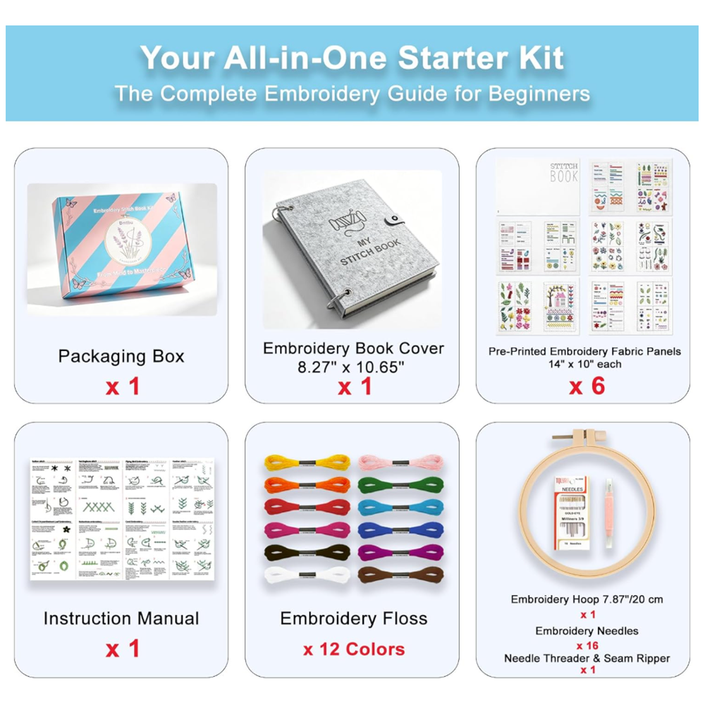 Bmtbu Embroidery Stitch Book Kit