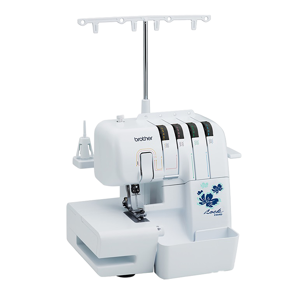 Brother 2504D overlocker threading system close-up
Brother 2504D overlocker free arm sewing surface